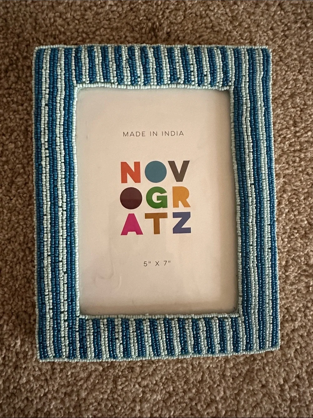 Beaded Blue Striped 5x7 Picture Frame